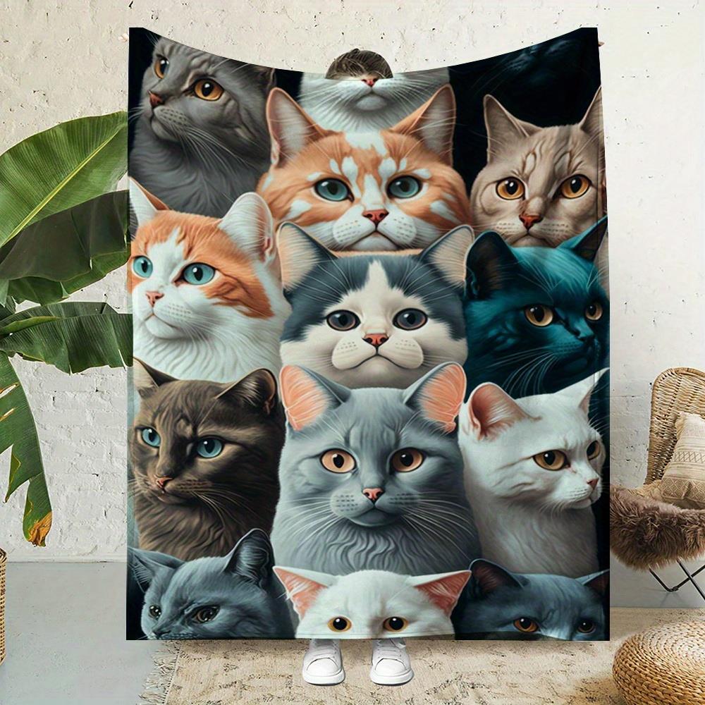 Home Textiles Face Towel - ผ้าห่มพิมพ์ลายหน้าแมวการ์ตูนน่ารักเหมาะสำหรับทุกฤดูกาลเหมาะสำหรับห้องนั่งเล่นโซฟาสำนักงานและการเดินทาง