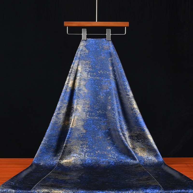 Home Textiles Usa - ผ้าลายสีน้ำเงินแบบเรโทร ไล่สีทอง มีพื้นผิว ผ้าทอละเอียด ปั๊มฟอยล์ทอง สำหรับชุดกี่เพ้าและฮั่นฝูสไตล์จีน