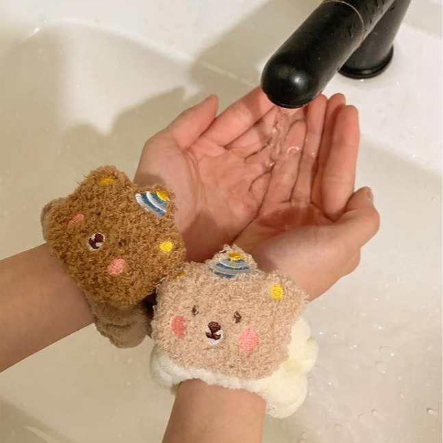 Home Textiles Face Towel - สายรัดข้อมือการ์ตูนหมีสำหรับล้างหน้า1คู่สายรัดซับเหงื่อผ้านุ่มยืดหยุ่นดูดซับสายรัดข้อมือที่รัดผม