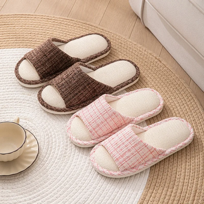 Home Textile - รองเท้าแตะผ้าลินินสำหรับผู้ชายและผู้หญิง ใส่ในบ้าน ระบายอากาศได้ดี เดินเงียบ ใส่ได้ทุกฤดู รองเท้าแตะผ้าฝ้ายลินินใส่ในบ้าน